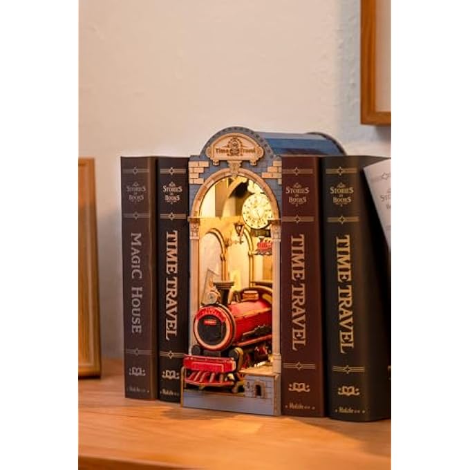 BOOK NOOK KIT DIY MINIATURE HOUSE KIT 3D WOODEN PUZZLE BOOKNOOK DECORATIVE BOOKEND BOOKSHELF HALLOWEEN/CHRISTMAS DECORATIONS/GIFTS FOR ADULTS (TIME TRAVEL) - Image 3